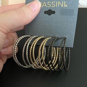 Massini Gold, Black, Silver Textured Double Hoop Earrings